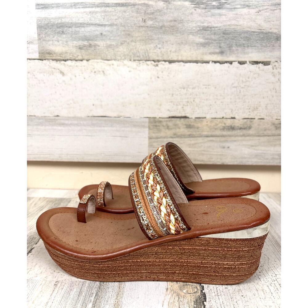 Unbranded Womens 10 Brown Multi Aravis Slip On Wedge Boho Summer Sandals NEW